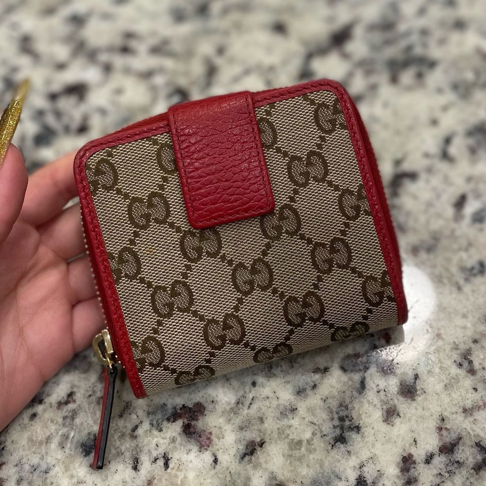 Gucci Canvas GG Beige & Red Small French Wallet